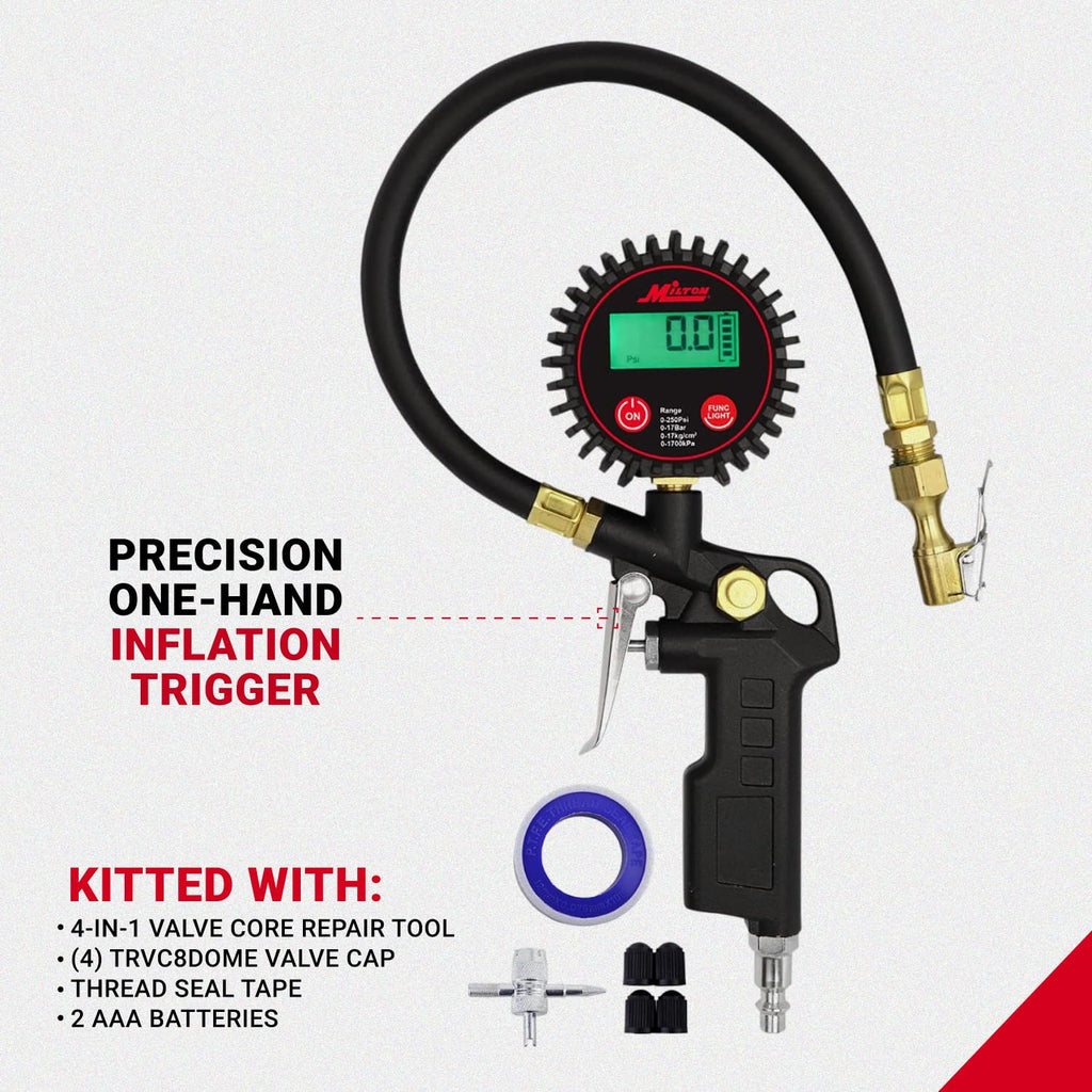 Digital Tire Inflator with Pressure Gauge and 14” Rubber Air Hose A10618