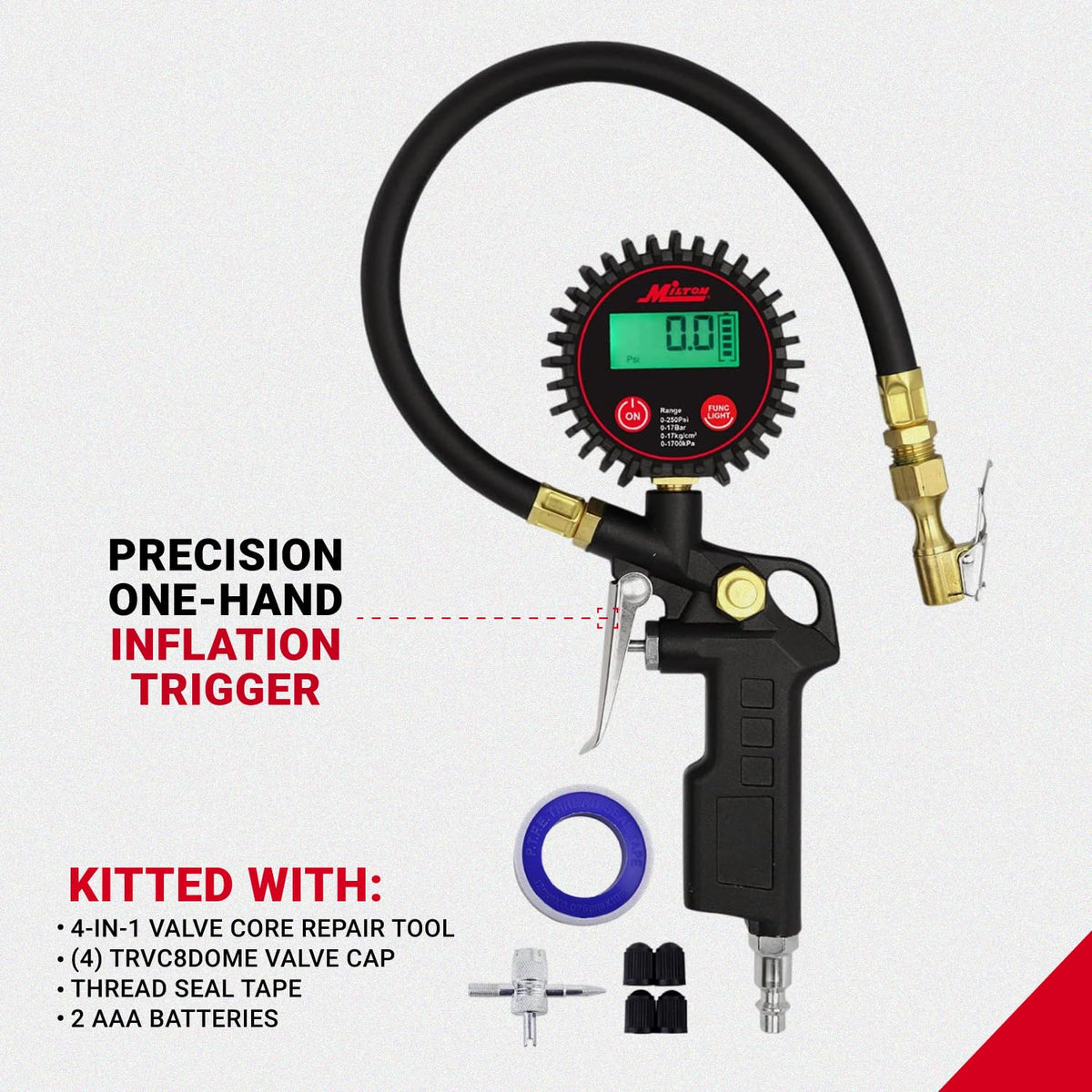 Digital Tire Inflator with Pressure Gauge and 14” Rubber Air Hose A10618