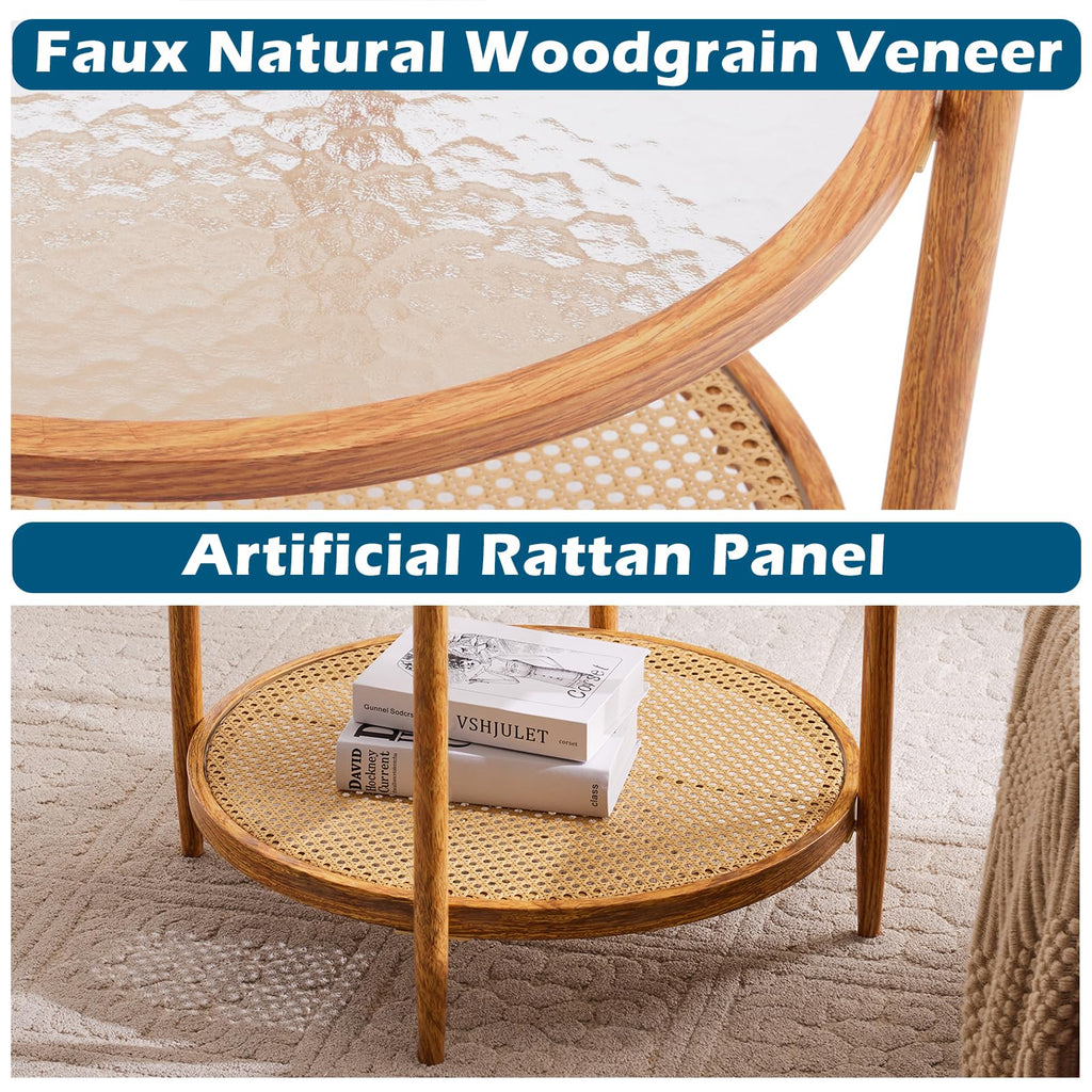 Round Glass Rattan Coffee Table D63279