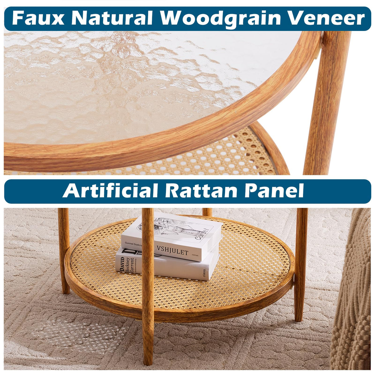 Round Glass Rattan Coffee Table D63279
