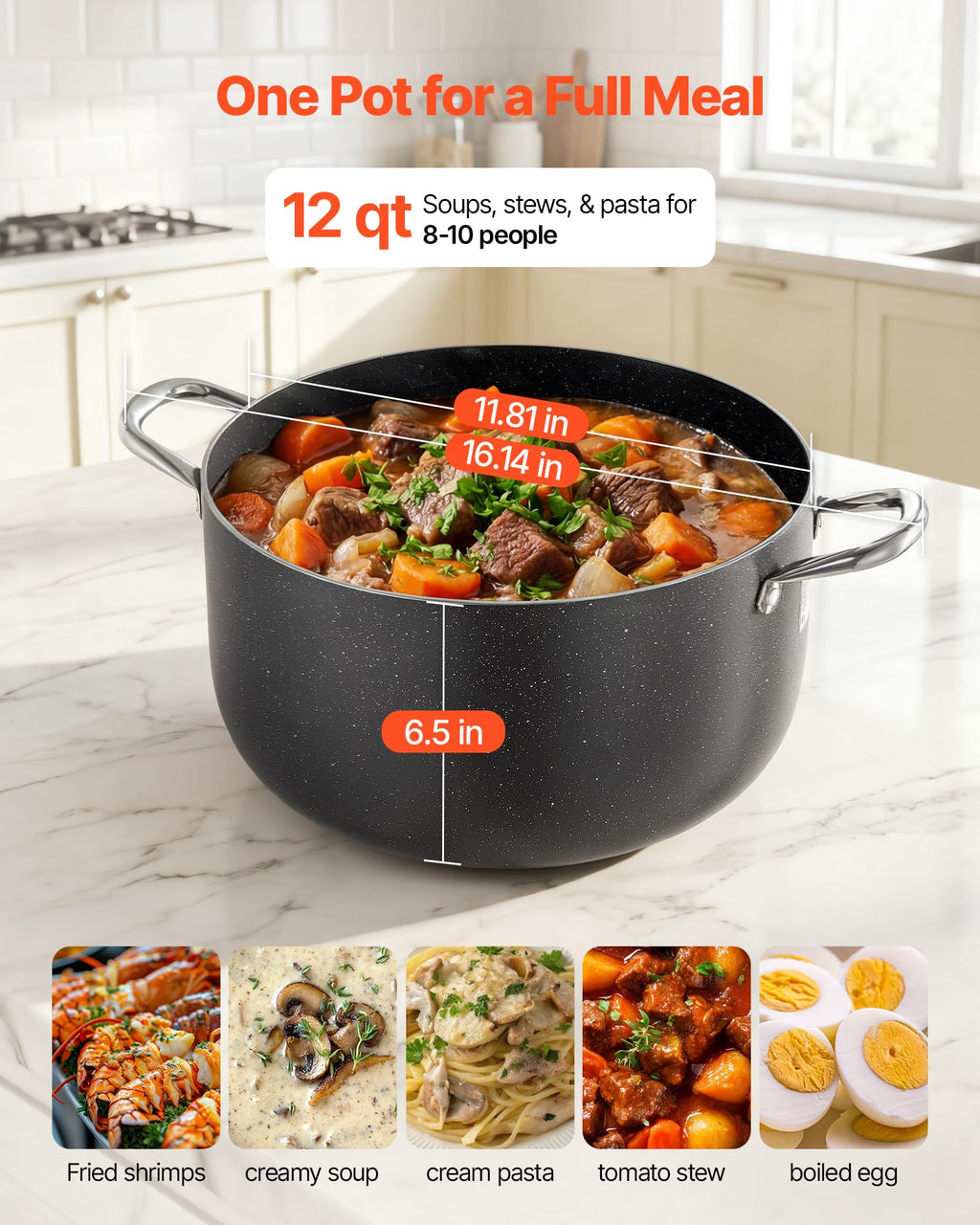 12-Quart Nonstick Ceramic Aluminum Stock Pot with Glass Lid F660088