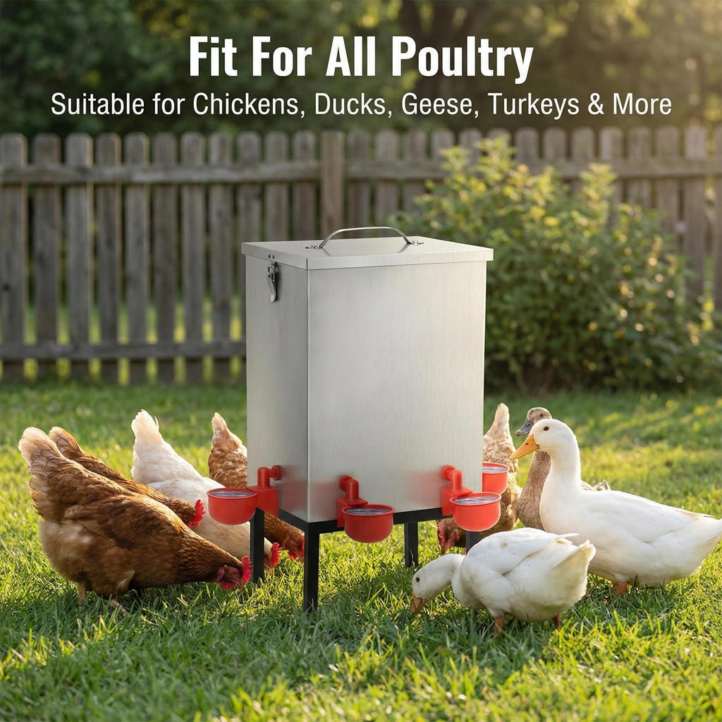 3 Gallon Stainless Steel Chicken Waterer with Cups & Nipples X9972