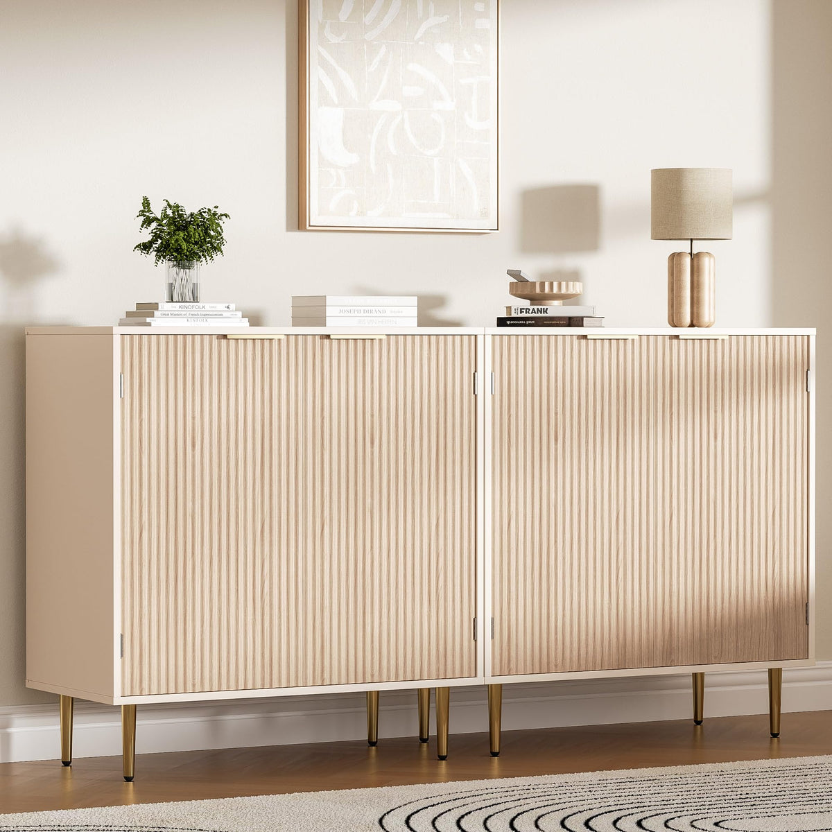 Oak Fluted Sideboard Storage Cabinet with 2 Doors E803643
