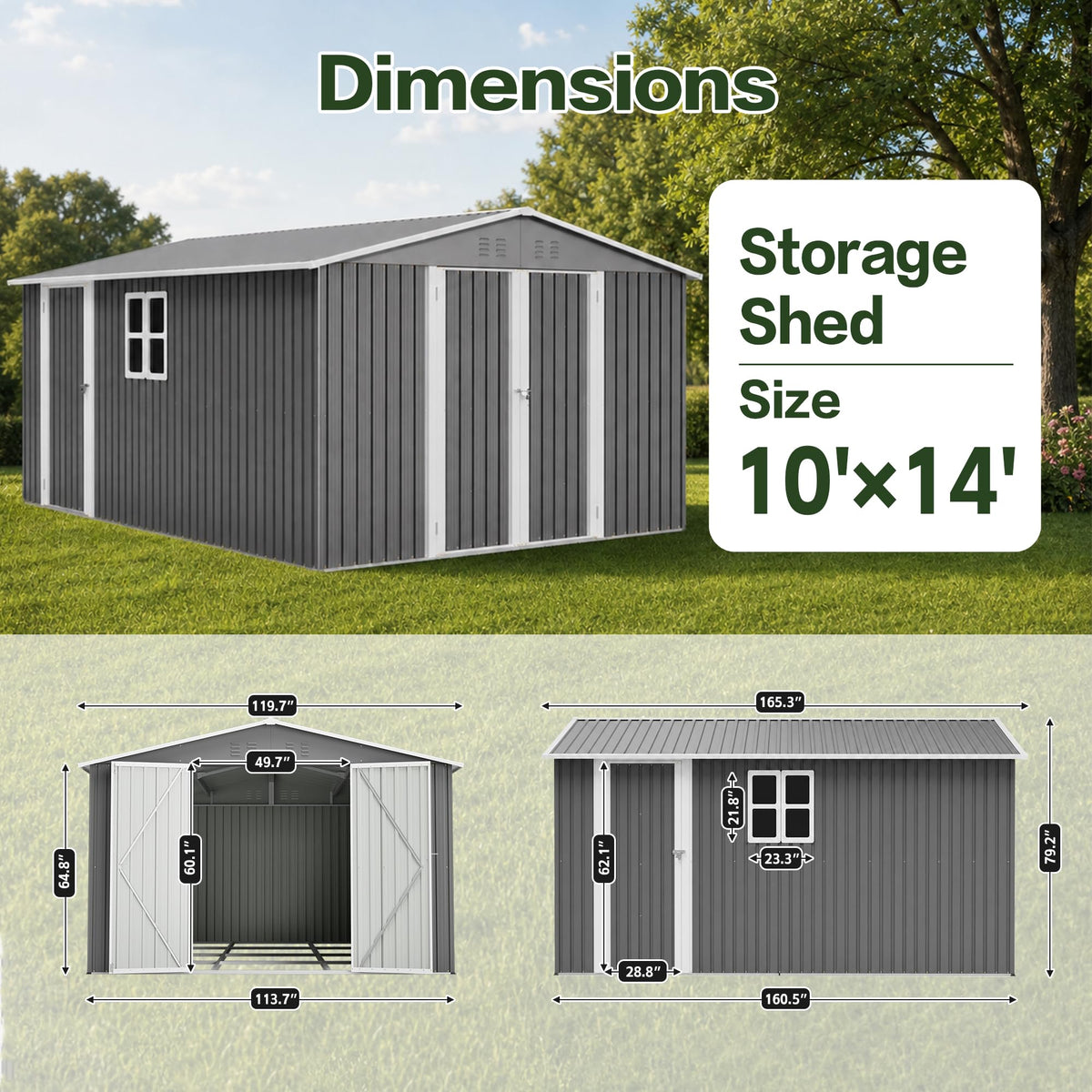 10x14 FT Metal Outdoor Storage Shed with Floor and 2 Windows S604897