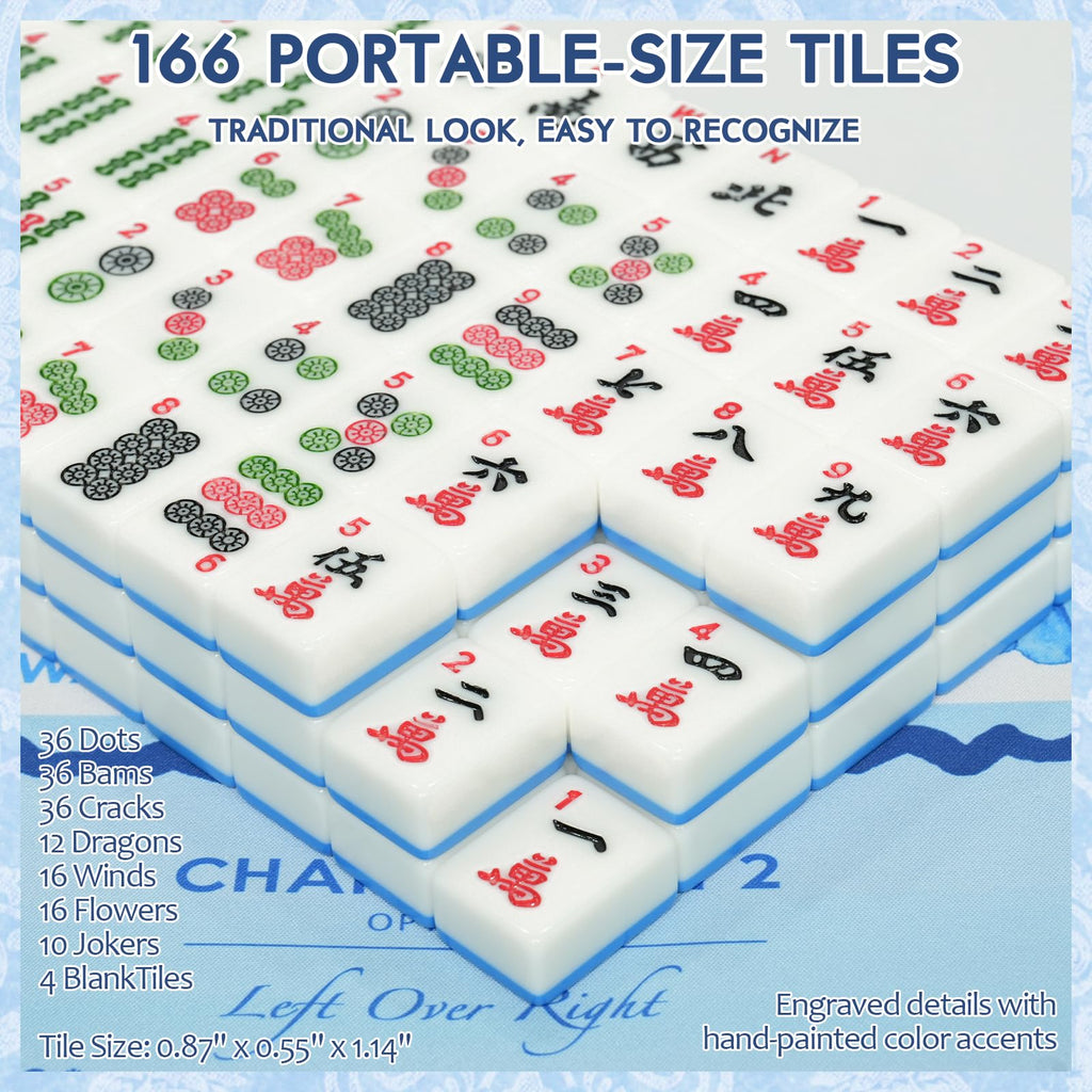 American Mahjong Set with 166 Tiles, Mat, 4 Racks, Dice, Chips, Bags & Instruction F646298