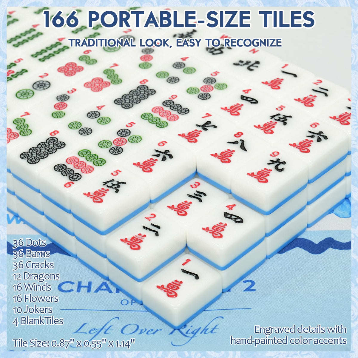American Mahjong Set with 166 Tiles, Mat, 4 Racks, Dice, Chips, Bags & Instruction F646298