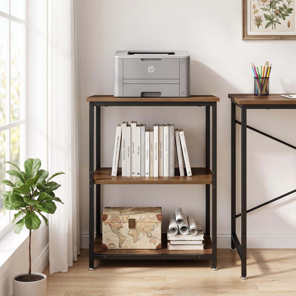 Tall End Side Table with 3-Tier Storage Shelf X5698