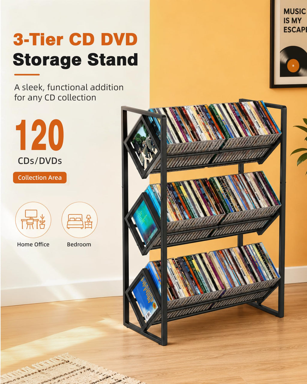 3-Tier CD Storage Metal Display Shelf with Adjustable Divider A3714
