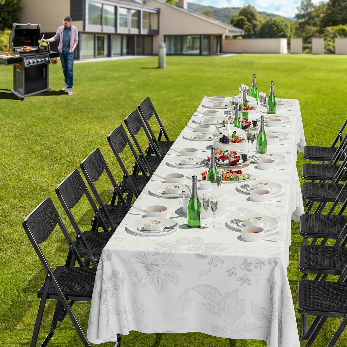 Black Plastic Folding Chairs with Mesh Seat, 10 Pack A1052