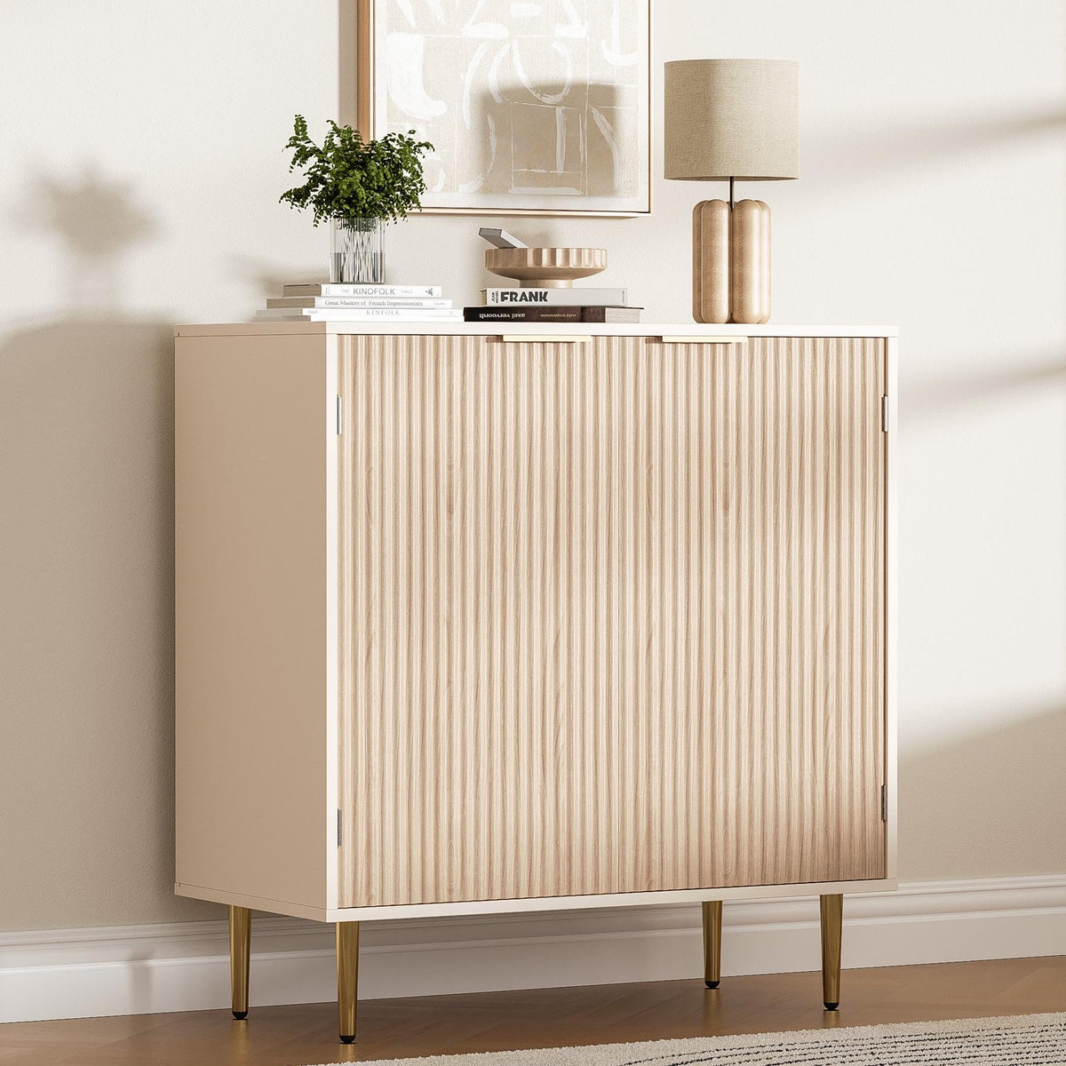 Oak Fluted Sideboard Storage Cabinet with 2 Doors E803643