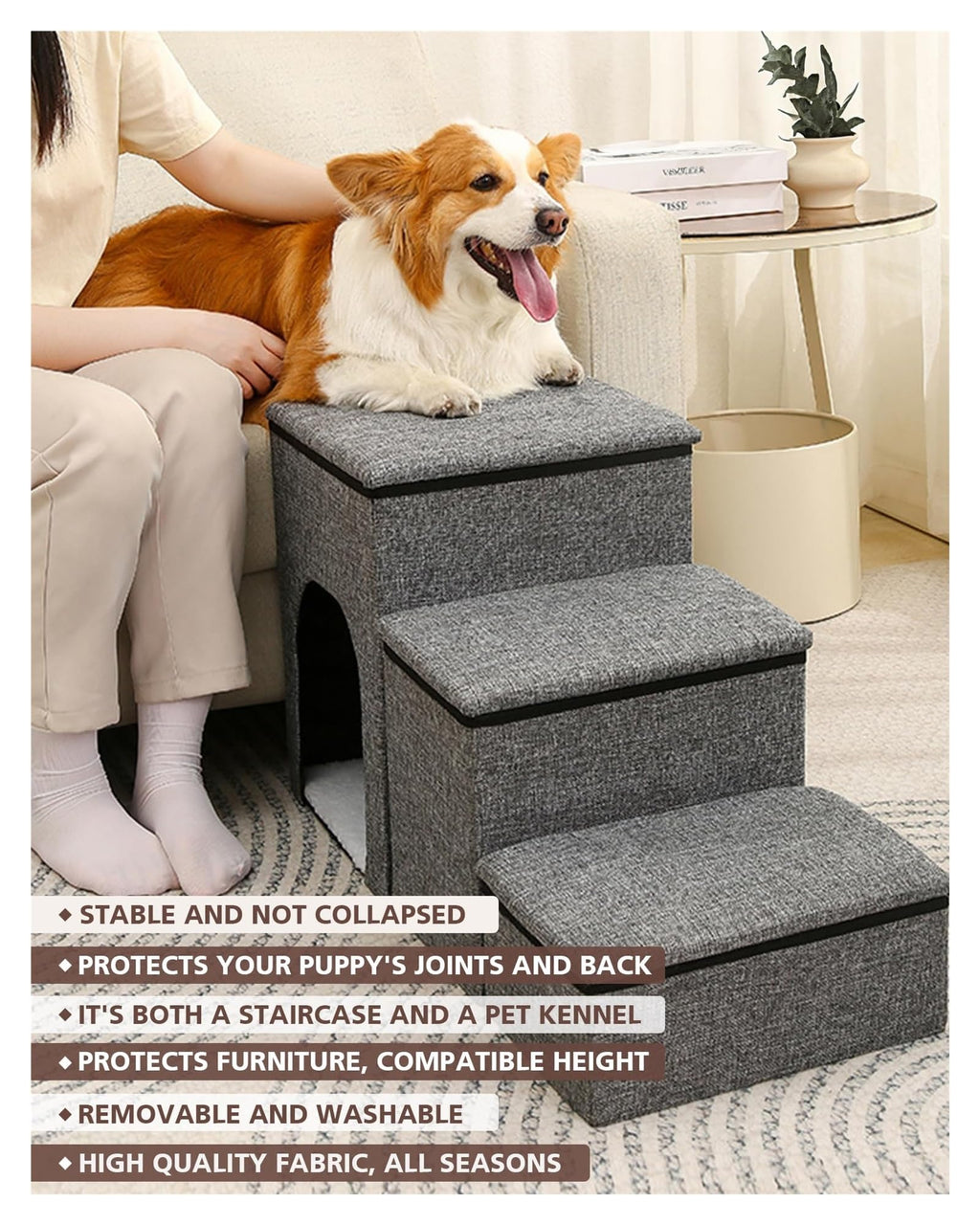 Folding Pet Stairs with Storage Box Q390