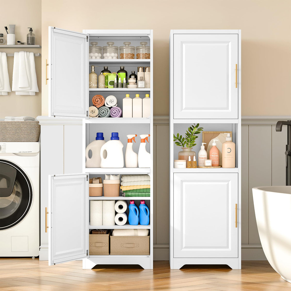 67" Tall Narrow White Metal Bathroom Storage Cabinet S40579