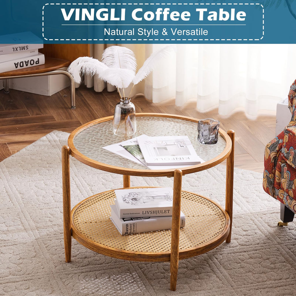Round Glass Rattan Coffee Table D63279