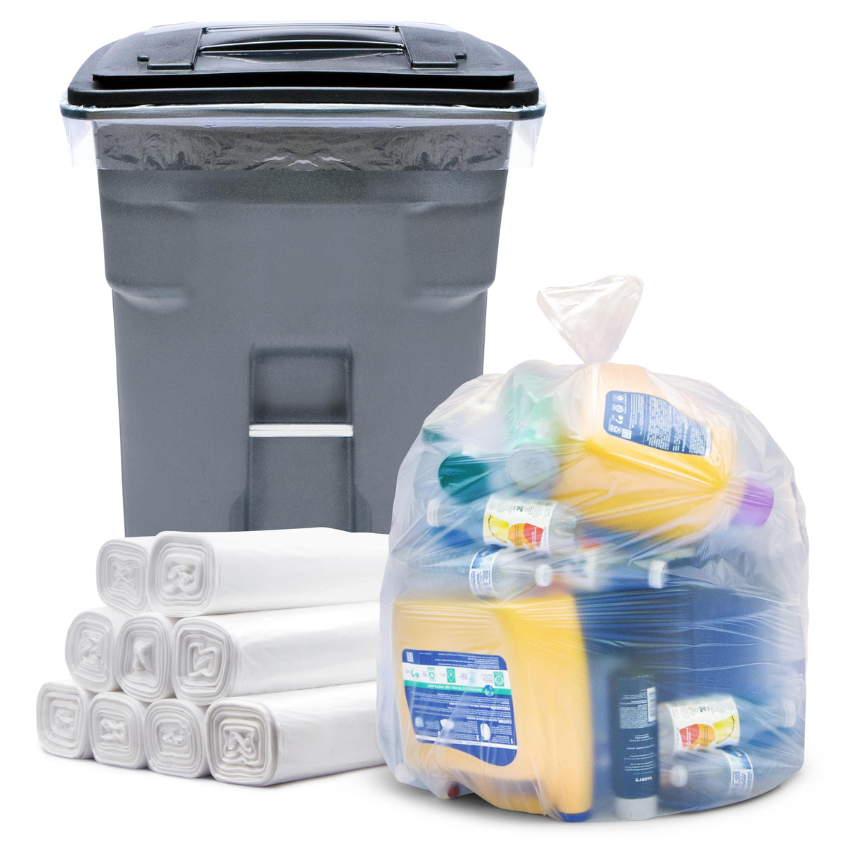 64-65 Gallon Clear Trash Bags, 120 Count Heavy Duty Garbage Bags Y259