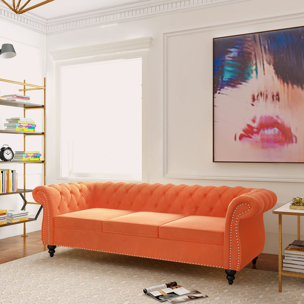 Velvet 3 Seater Tufted Sofa with Rolled Arms F692140