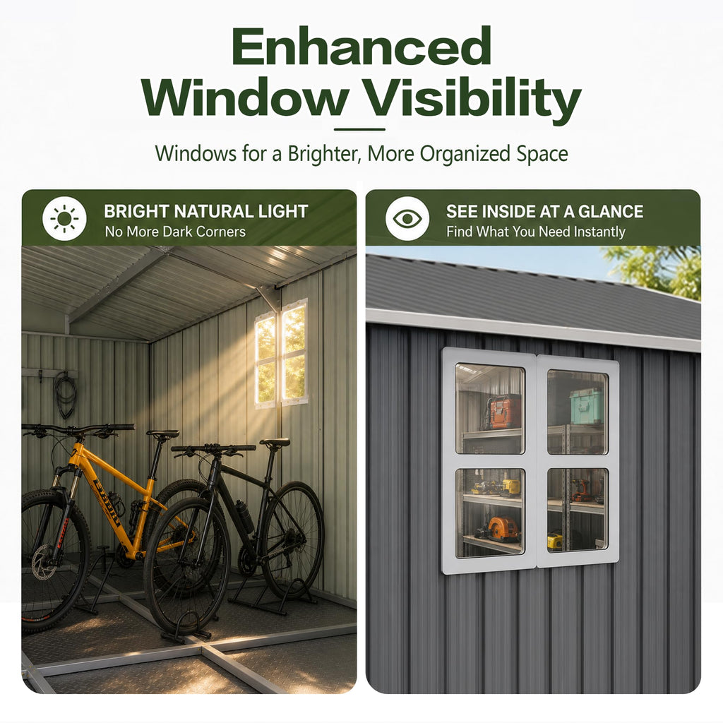 10x14 FT Metal Outdoor Storage Shed with Floor and 2 Windows S604897