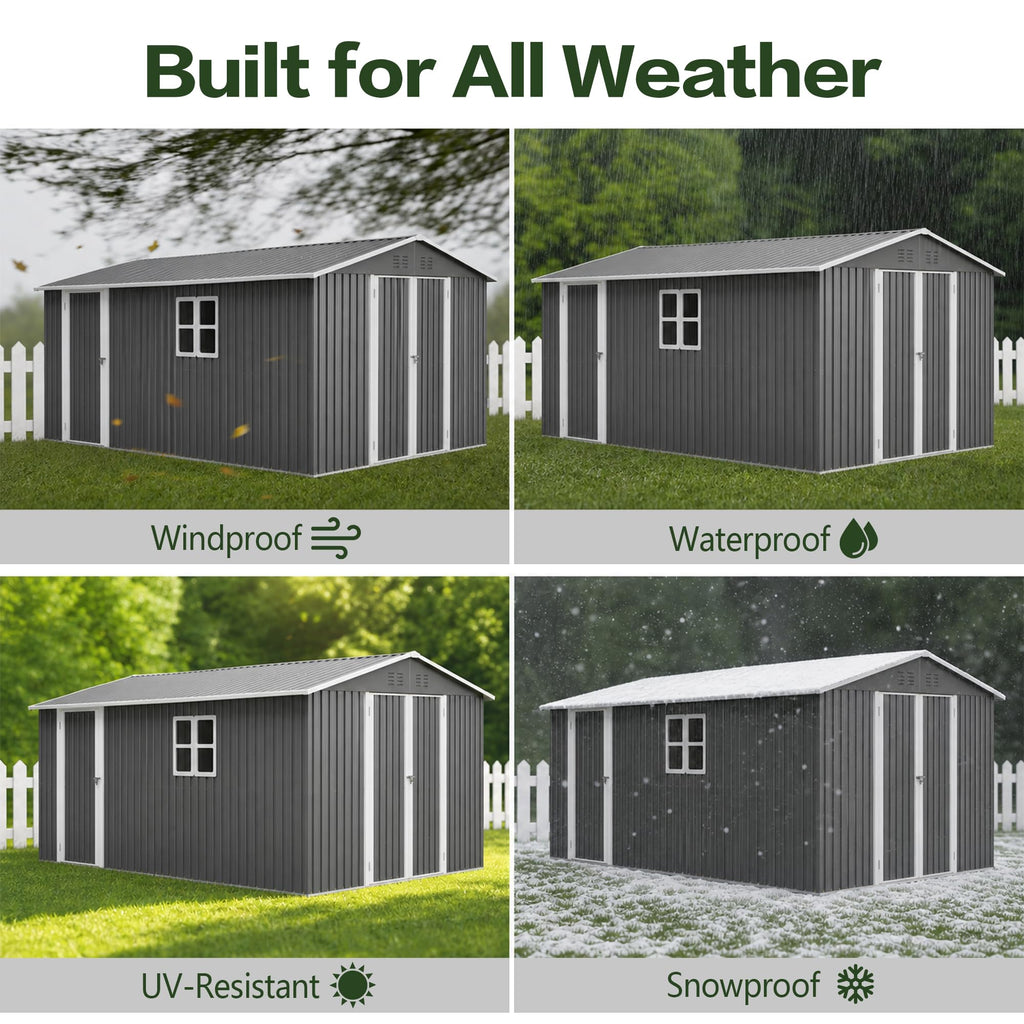 10x14 FT Metal Outdoor Storage Shed with Floor and 2 Windows S604897