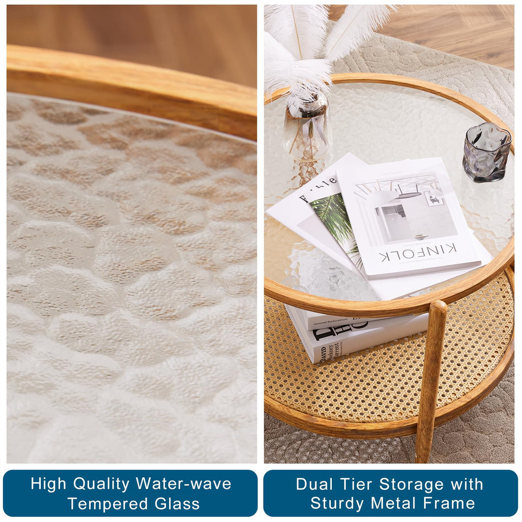 Round Glass Rattan Coffee Table D63279
