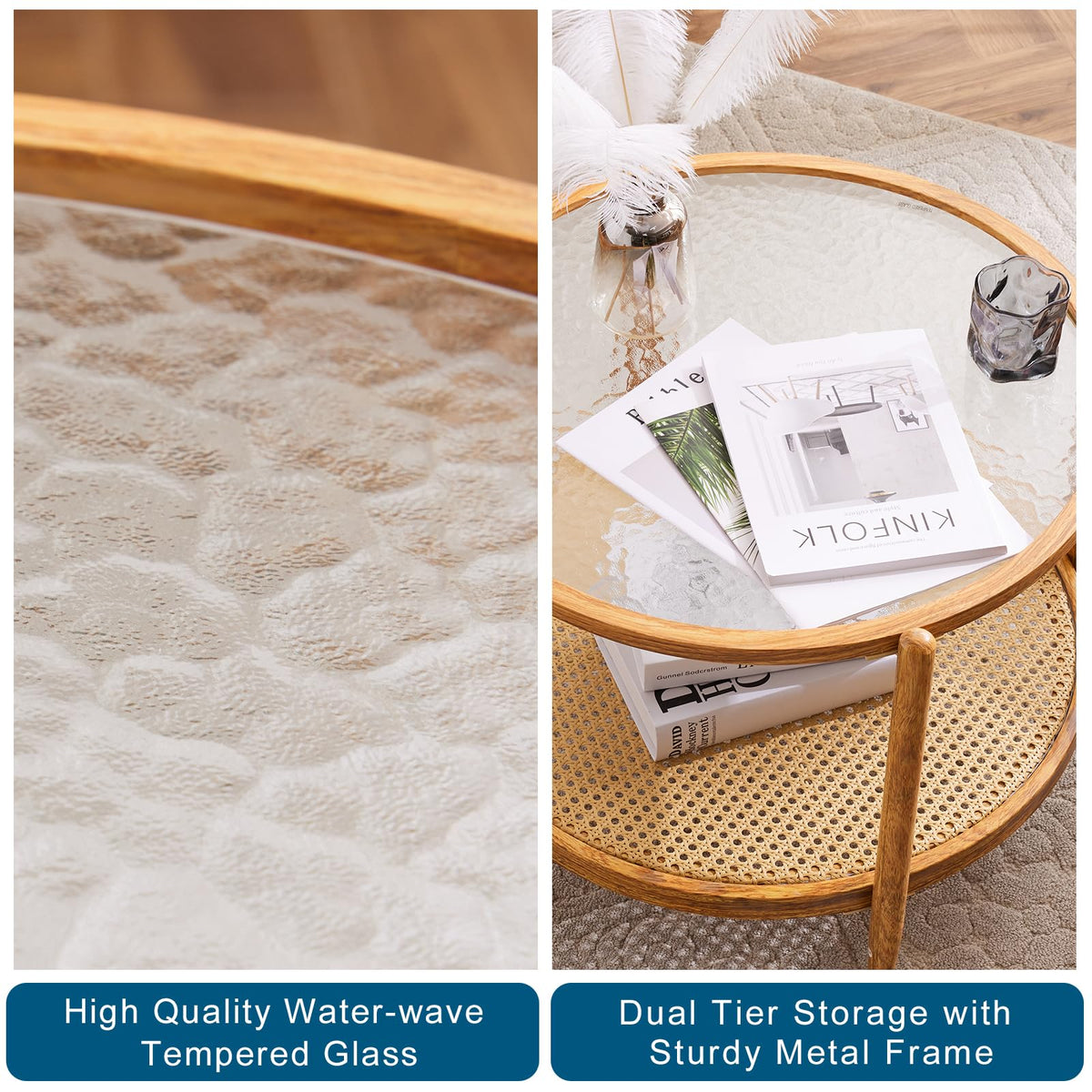 Round Glass Rattan Coffee Table D63279
