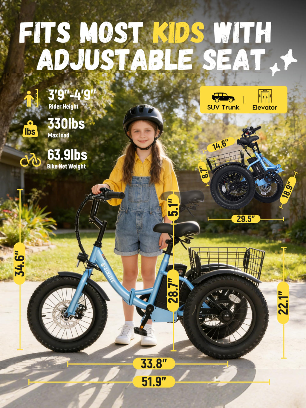 Blue Fat Tire Folding Electric Trike I221