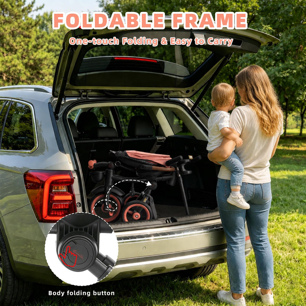 7-in-1 Tricycle Stroller with Push Handle, Rotating Seat, UV-Proof Canopy, Non-Pneumatic Wheels, Dual Brakes and Storage P2554