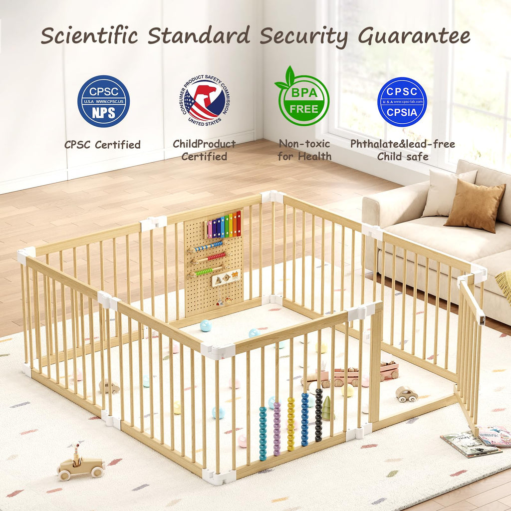 Foldable Wooden Baby Playpen with Locking Gate M38547