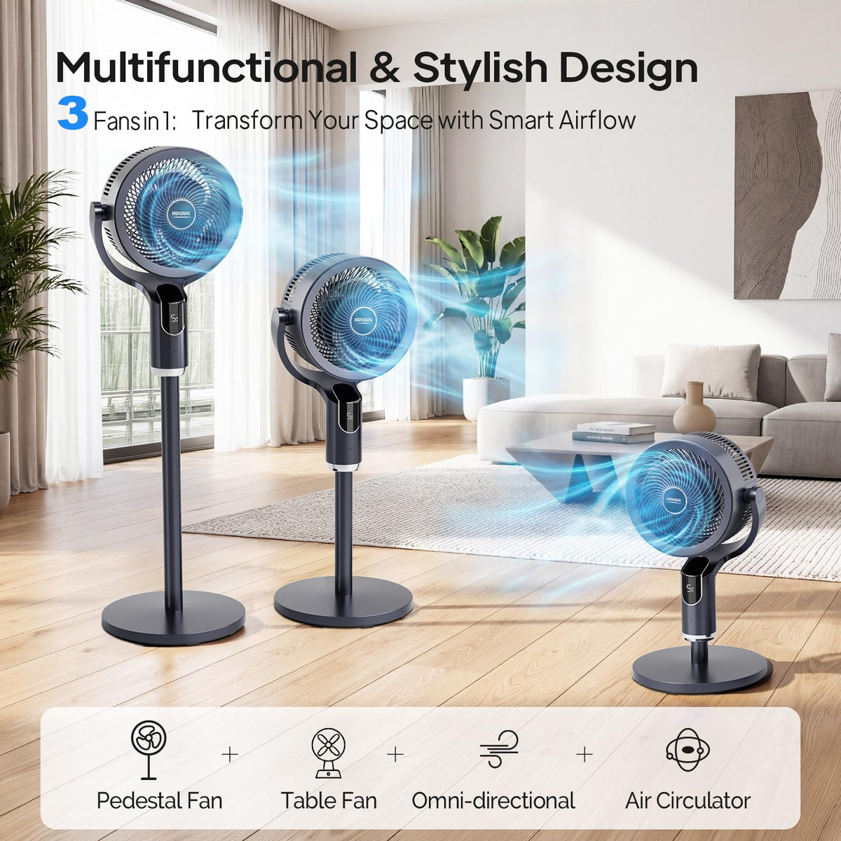 43 Inch Oscillating Pedestal Fan with Remote, Dark Grey B76147