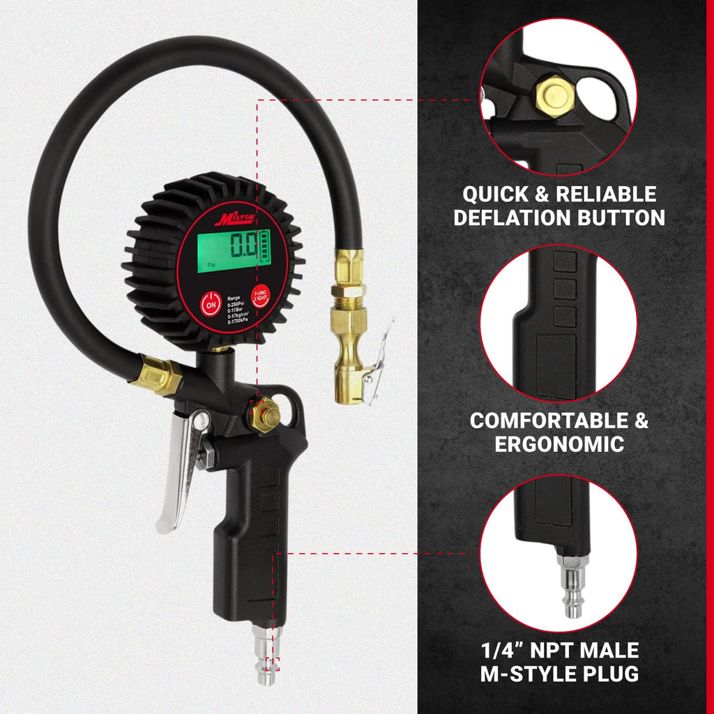 Digital Tire Inflator with Pressure Gauge and 14” Rubber Air Hose A10618