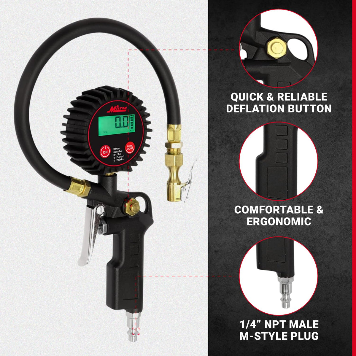 Digital Tire Inflator with Pressure Gauge and 14” Rubber Air Hose A10618