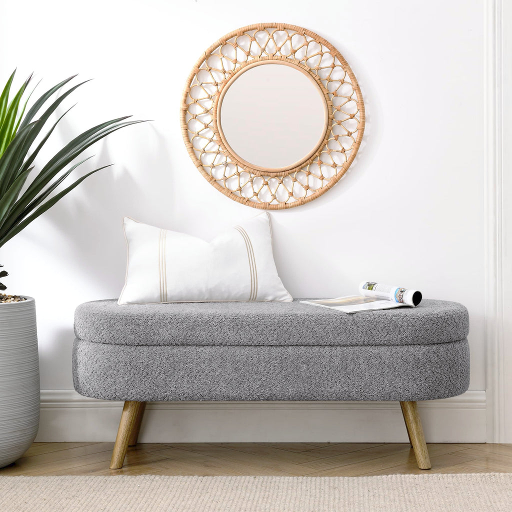 Oval Storage Bench with Rubber Wood Legs I6553