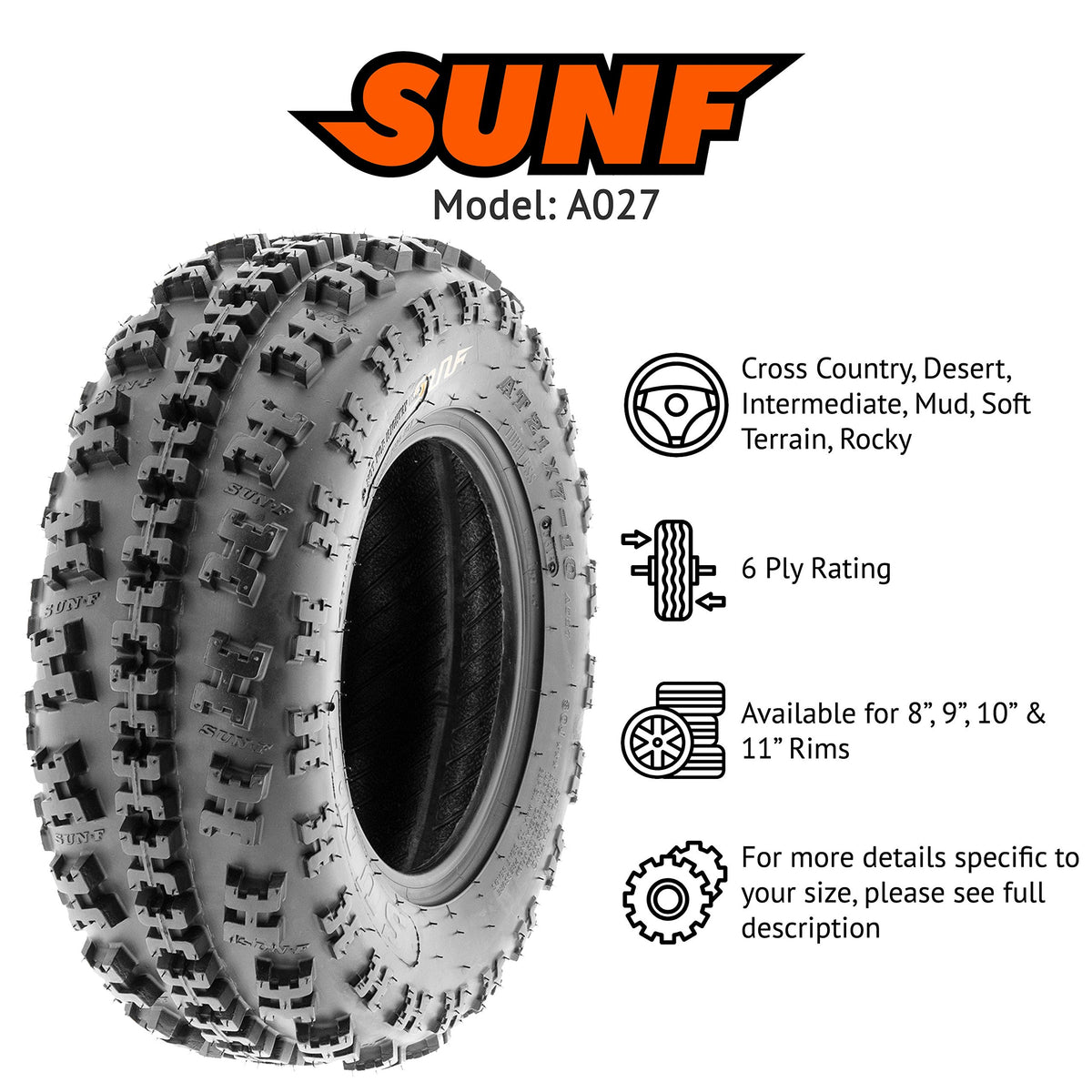 2 ATV Tires 19x7-8 Knobby 6 PR K48888