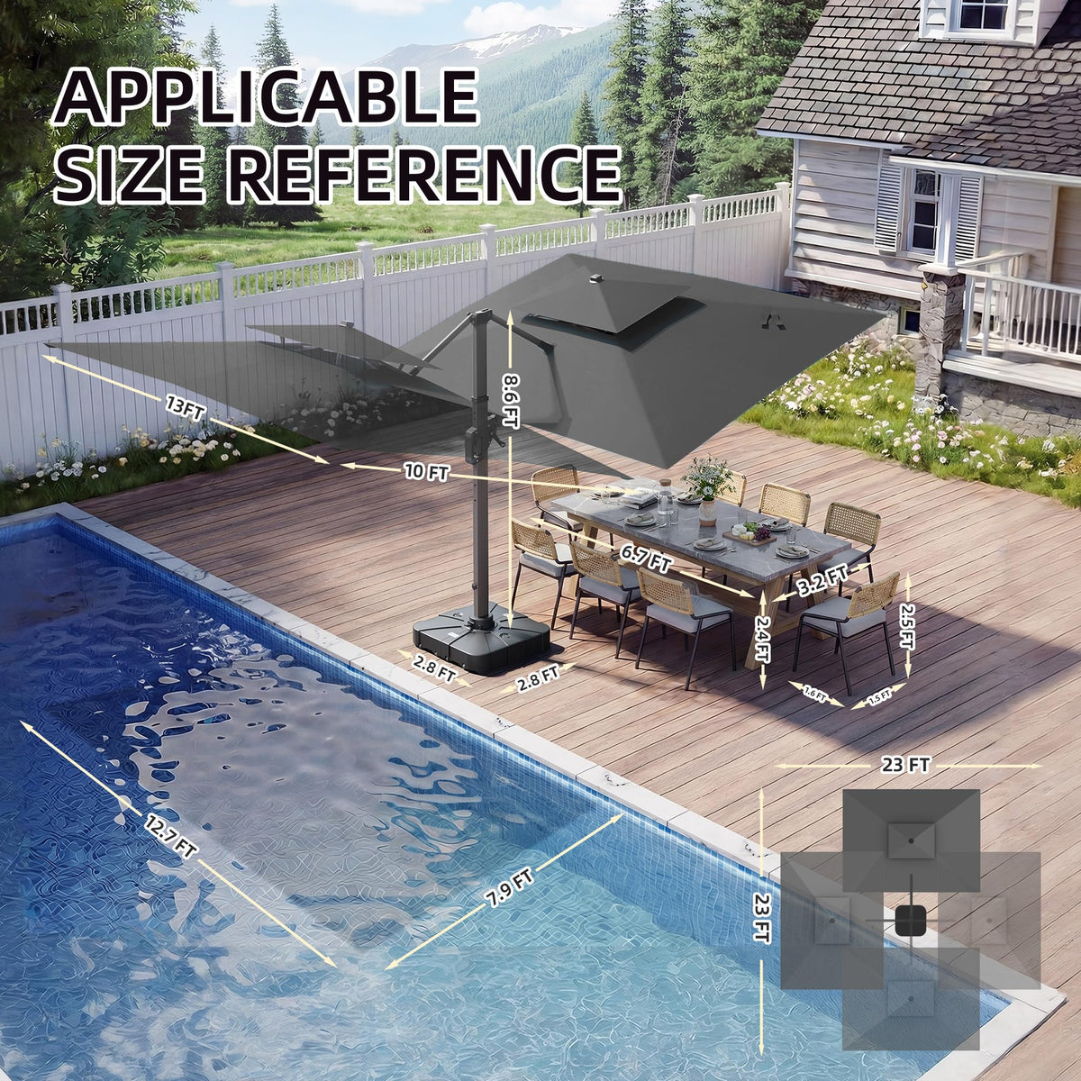 Cantilever Outdoor Patio Umbrella with Base J419