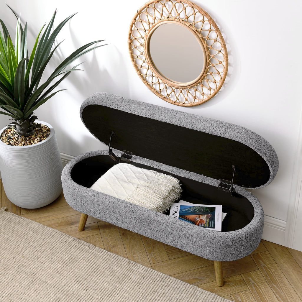 Oval Storage Bench with Rubber Wood Legs I6553